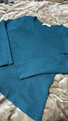 ティール Vネック リブ編みセーター 長袖