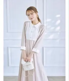 トッコクローゼットパールビジュー飾り釦付きヨーク切り替え配色ワンピース