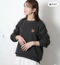 Riberry めがねキツネ 刺繍 長袖 スウェット トレーナー　グレー　Fのサムネイル