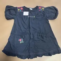 Hus HusH半袖ワンピース ダークグレー 花柄刺繍