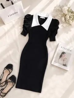 rienda 襟付き パフスリーブ ニットミニワンピースのサムネイル