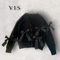 【美品】VIS ビックリボン綿カーディガン ブラック F