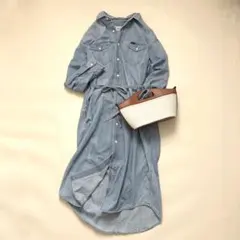 Lee デニムシャツワンピース 長袖　ベルト付き　ロング丈　M