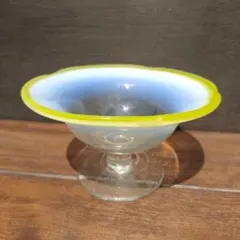 美品 氷コップ フリル 乳白 黄 レトロ 民芸 ガラス ヴィンテージ