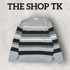 THE SHOP TK ボーダーニット ラウンドネックセーター (L) グレーのサムネイル