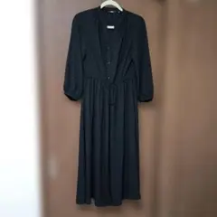 （まとめ買い対象）UNIQLO ドット柄 ブラック シャツワンピース M
