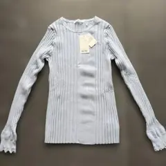 新品未使用　ライトブルー リブ編み 長袖トップス　KBF