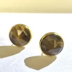 タイガーアイ ピアス　天然石ピアス ファセットカット スタッドピアス