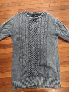 ビンテージ風 ニット 長丈 インディゴ