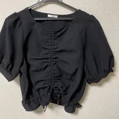 COLZA ブラック 半袖 シャーリング トップス Lのサムネイル