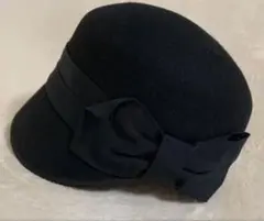 美品カシラCA4LA黒ウールリボン付きキャスケットH帽子