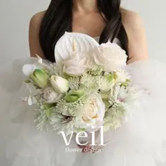 ウェディングブーケ　造花　白　ホワイト　グリーン　結婚式　前撮り　披露宴　挙式