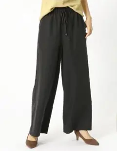 タグ付コムサイズム／イージーワイドパンツ　チャコールグレー