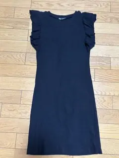ZARA ブラック フリル袖 リブニットミニワンピース M