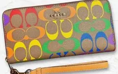 COACH シグネチャー レインボー ラウンドジップ 長財布 ブラウン
