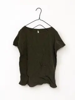 vintage サンタモニカ シワ加工 シルクトップス カーキ 半袖 トップスのサムネイル