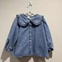 H&M デニムフリル襟シャツ 98 2-3y