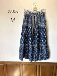 ZARAザラ　フレアスカート　ネイビー ペイズリー柄 Mサイズ