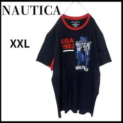 NAUTICA ノーティカUSA1983ロゴ刺繍半袖TシャツXXLネイビー