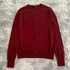 상태좋음 ✨ UNIQLO クルーネック カーディガン 赤 L 大きいサイズ ウール