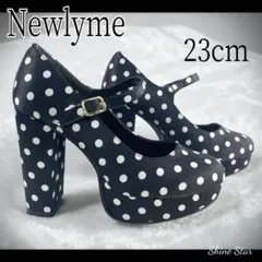 Newlyme　太ヒール ストラップ パンプス 23cm ドット柄 新品のサムネイル
