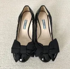 ☆新品☆国内直営店購入☆PRADAプラダ☆黒エナメルブラック☆リボン 
