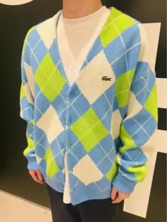 LACOSTE アーガイル柄 ニットカーディガン メンズ
