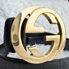 【美品】GUCCI ベルト インターロッキング GG デカロゴ ブラック