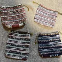 ハンドメイド 巾着袋 4個セット カラフルストライプ