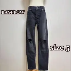 BAYFLOWダメージ＆リペア 加工デニム ジーンズ5グレー　フェアリーグランジ