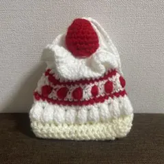 ショートケーキ風　巾着袋　ハンドメイド　かぎ編み