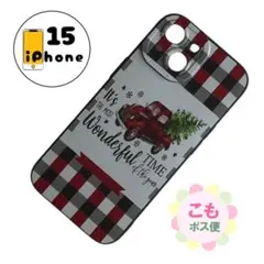 【割引有り】iPhone15 ケース　カバー　スマホケース　車　チェック　赤　黒