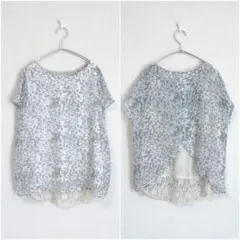 セポ　バックレース重ね着風ブラウス　レオパード　半袖　レイヤード風　M