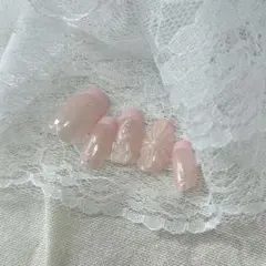 ネイルチップ フレンチネイル ぷっくりフラワーピンクネイル 蝶々 ガーリー