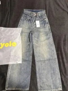 yolo ストレートデニム ブラウン ピンクウォッシュ タグ付き新品 