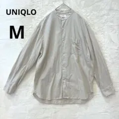 ユニクロ メンズ M ベージュ コットンリネンスタンドカラーシャツ バンドカラー