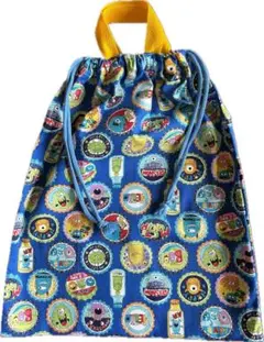 ハンドメイド★可愛いカラフルモンスター柄★持ち手付き巾着袋