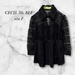 セシルマクビー/F レディース シャツ ブラウス レース ブラック シアー