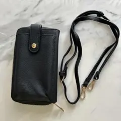 ブラックショルダーバッグ スマホ用　牛革