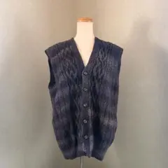 Hamanakaダークグレー ネイビー紺ケーブル編みノースリーブベストL