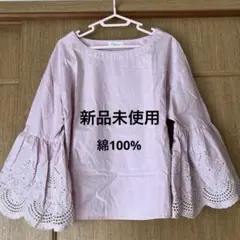 【新品未使用】綿100%袖カットワークブラウス 大人ピンクearth music