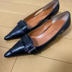 【銀座かねまつ】本革パンプス 24.0cm 黒 ポインテッドトゥ