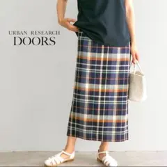 アーバンリサーチドアーズ カラーチェック セミタイトスカート リネンブレンド