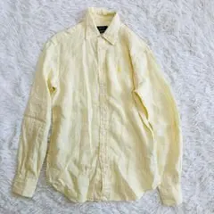 美品 ポロラルフローレン リネン100% シャツ イエロー ストライプ　現行