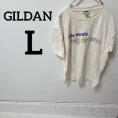 美品✨GILDAN 【L】　Tシャツ　クリーム　半袖　春服　夏服　プリント