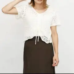 半袖透かし編みドロストニット