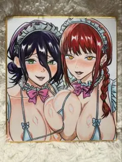 チェンソーマン　手描きイラスト　ファンアート　レゼ　マキマ　メイド服