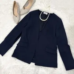 PLST プラステ✨ノーカラージャケット ウォッシャブル ネイビー L