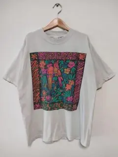 90s USA古着 アート アニマル 鳥 シングルステッチ Tシャツ