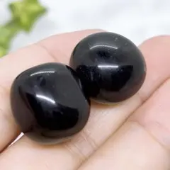 【天然石】チベット産 漆黒のモリオンタンブル2個